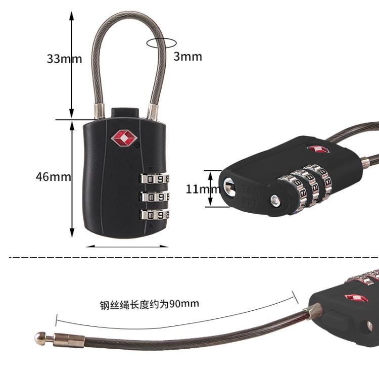 TSA Approved Luggage Lock 3-Digit Combination Lock With Plastic Body Anti-Theft Steel Cable For Suitcases Travel Bags