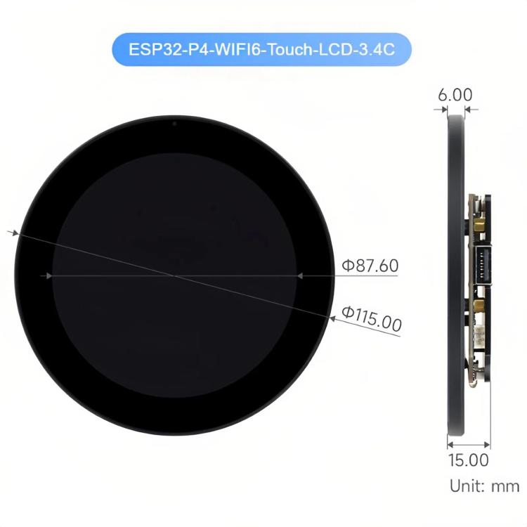 WAVESHARE 31523 ESP32-P4 Touch Circular LCD Screen Development Board, 3.4 inch, 4 inch