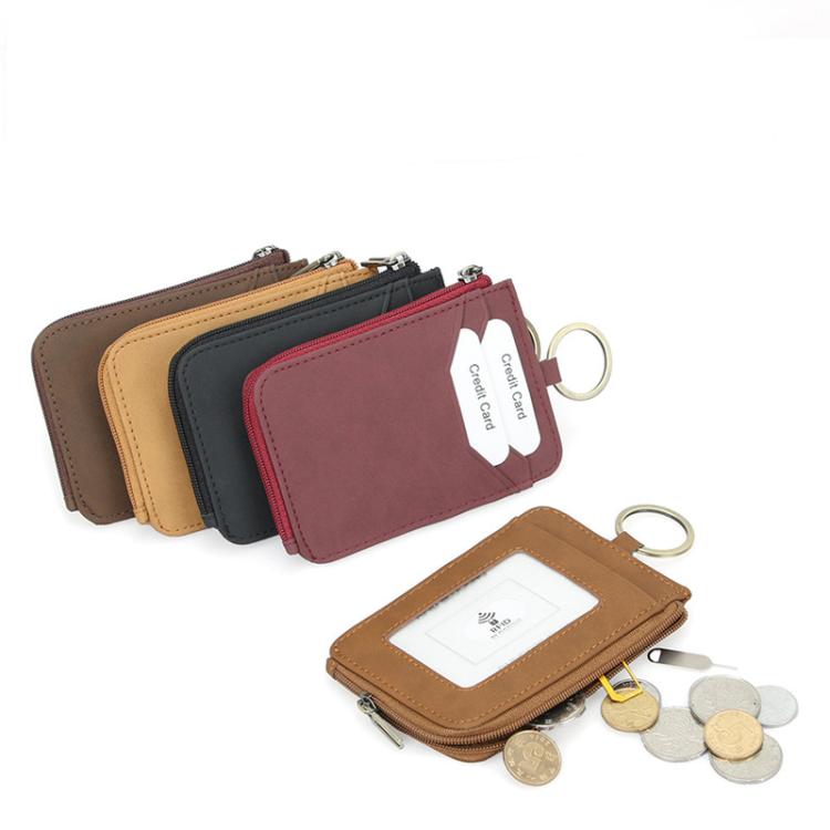 CQ-522 Zippered Coin Card Wallet RFID Anti-Skimming ID Card Case, Leather Black, Microfiber Black, Microfiber Brown, Microfiber Coffee, Microfiber Red
