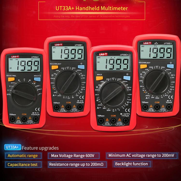 Palm Size Multimeter With Backlit LCD Display, 600V 10A AC/DC Voltage Tester, UNI-T UT33A+, UNI-T UT33B+, UNI-T UT33C+, UNI-T UT33D+