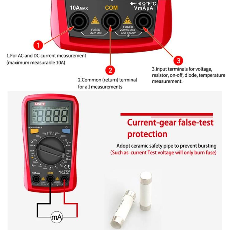 Palm Size Multimeter With Backlit LCD Display, 600V 10A AC/DC Voltage Tester, UNI-T UT33A+, UNI-T UT33B+, UNI-T UT33C+, UNI-T UT33D+