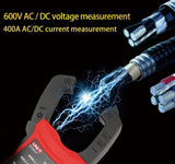 True RMS Auto-Ranging Digital Clamp Meter 400A AC/DC With NCV, Backlit LCD, Live Wire Detection & Data Hold, UNI-T UT203+