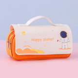 Student Handheld Double Layer Large Capacity Pencil Case Simple Planet-Themed Stationery Box