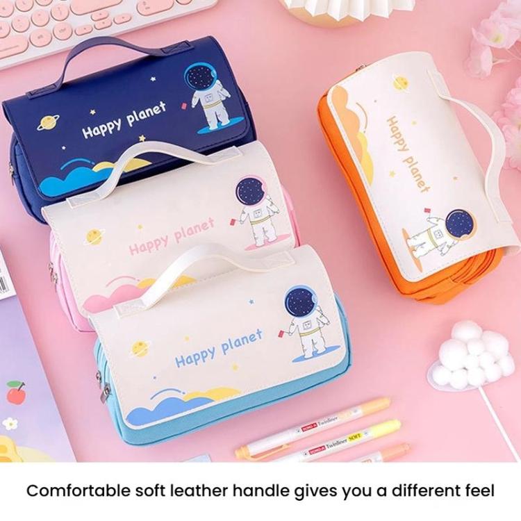 Student Handheld Double Layer Large Capacity Pencil Case Simple Planet-Themed Stationery Box