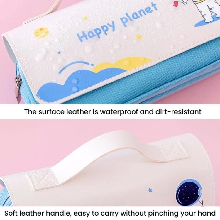 Student Handheld Double Layer Large Capacity Pencil Case Simple Planet-Themed Stationery Box