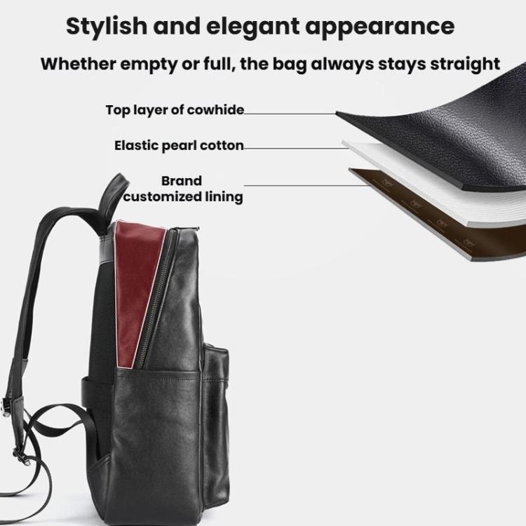 BULL CAPTAIN 606 Men Retro Leather Backpack Multi-Functional Laptop Bag