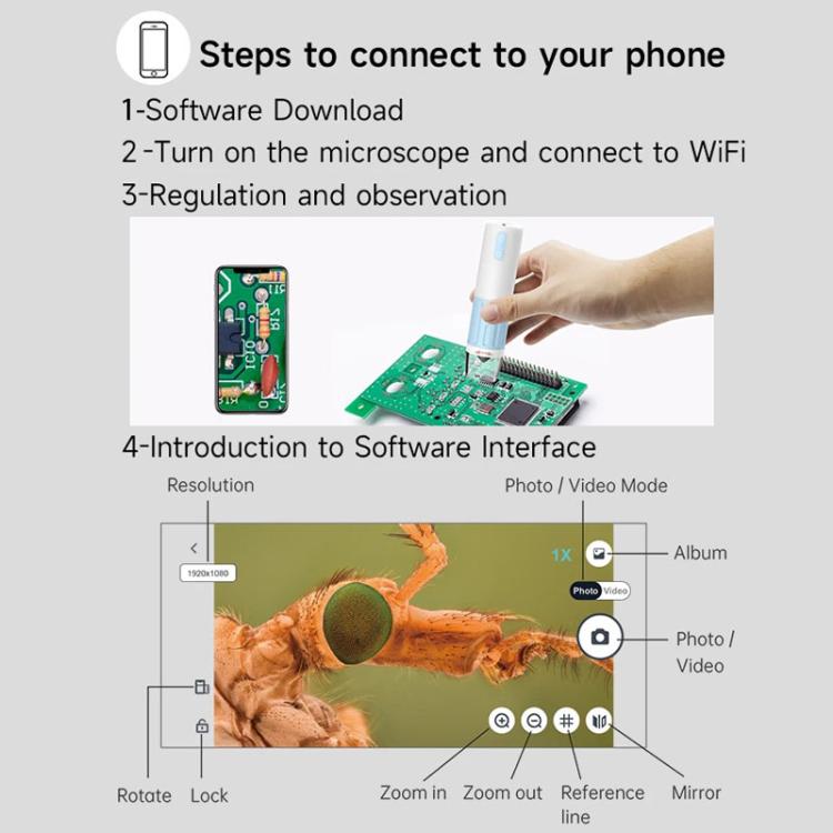 50-1000X Portable WiFi Digital Microscope Wireless HD Magnifier For Kids, CM2-Z13