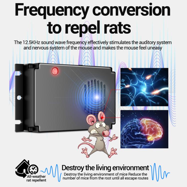 12.5Khz Frequency-Varying Ultrasonic Rodent Repeller For Car Engine Compartment, Indoor, Warehouse, Outdoor Use