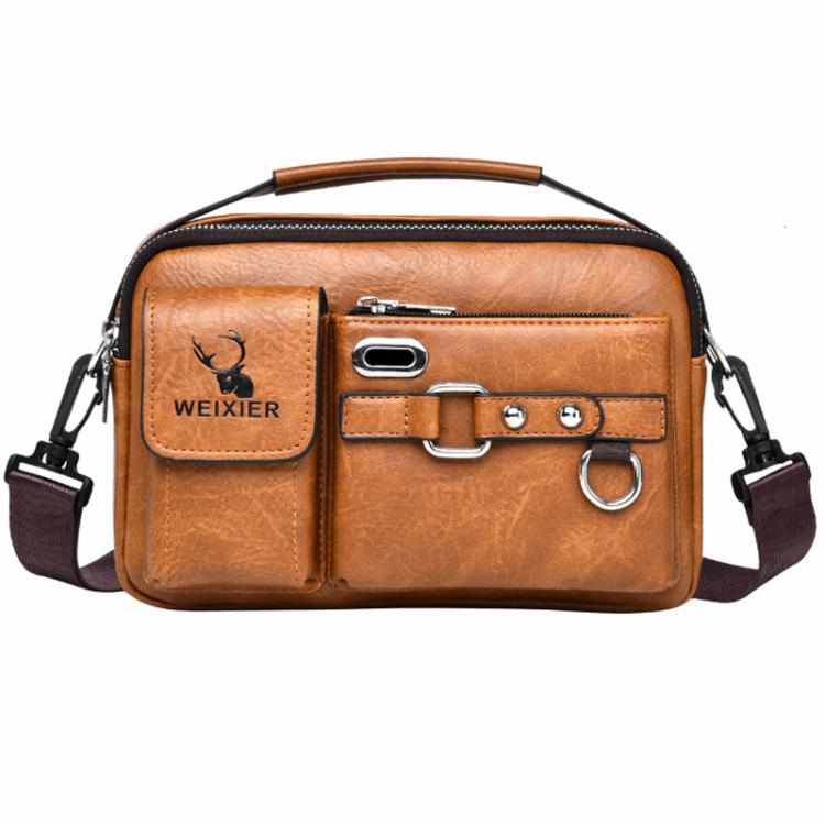WEIXIER D898 Multi-Functional Men Crossbody Bag Portable Commuter Shoulder Bag, Plain Weave Black, Plain Weave Light Brown, Plain Weave Dark Brown, Lychee Grain Black, Lychee Grain Brown