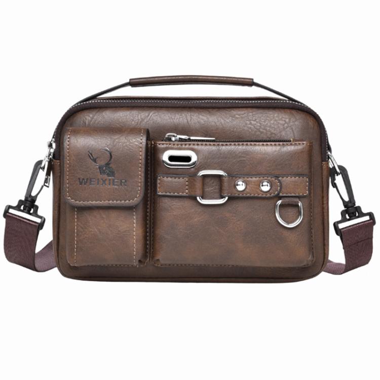 WEIXIER D898 Multi-Functional Men Crossbody Bag Portable Commuter Shoulder Bag, Plain Weave Black, Plain Weave Light Brown, Plain Weave Dark Brown, Lychee Grain Black, Lychee Grain Brown