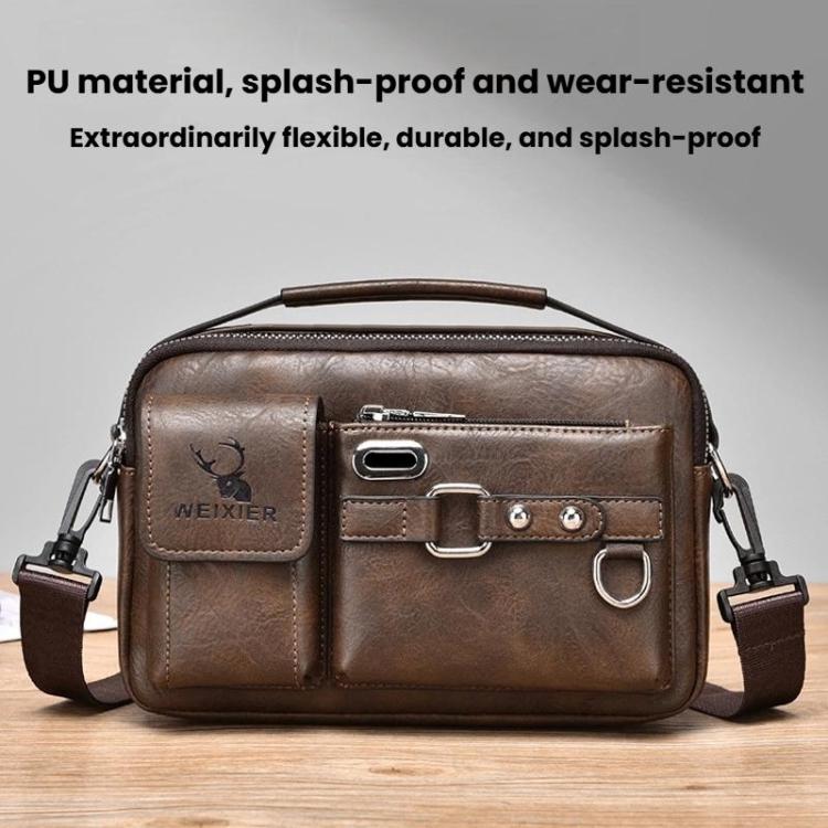 WEIXIER D898 Multi-Functional Men Crossbody Bag Portable Commuter Shoulder Bag, Plain Weave Black, Plain Weave Light Brown, Plain Weave Dark Brown, Lychee Grain Black, Lychee Grain Brown