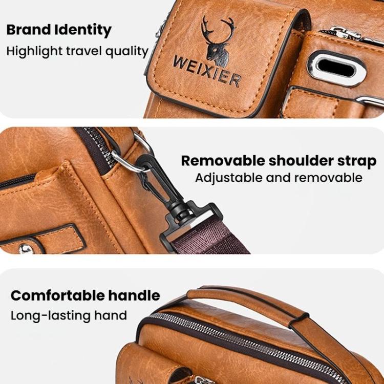 WEIXIER D898 Multi-Functional Men Crossbody Bag Portable Commuter Shoulder Bag, Plain Weave Black, Plain Weave Light Brown, Plain Weave Dark Brown, Lychee Grain Black, Lychee Grain Brown