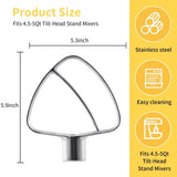 Stainless Steel Flat Beater For KitchenAid 4.5 & 5 QT Mixers - No Coating Chip-Resistant Attachment, Flat Beater