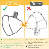 Stainless Steel Flat Beater For KitchenAid 4.5 & 5 QT Mixers - No Coating Chip-Resistant Attachment, Flat Beater