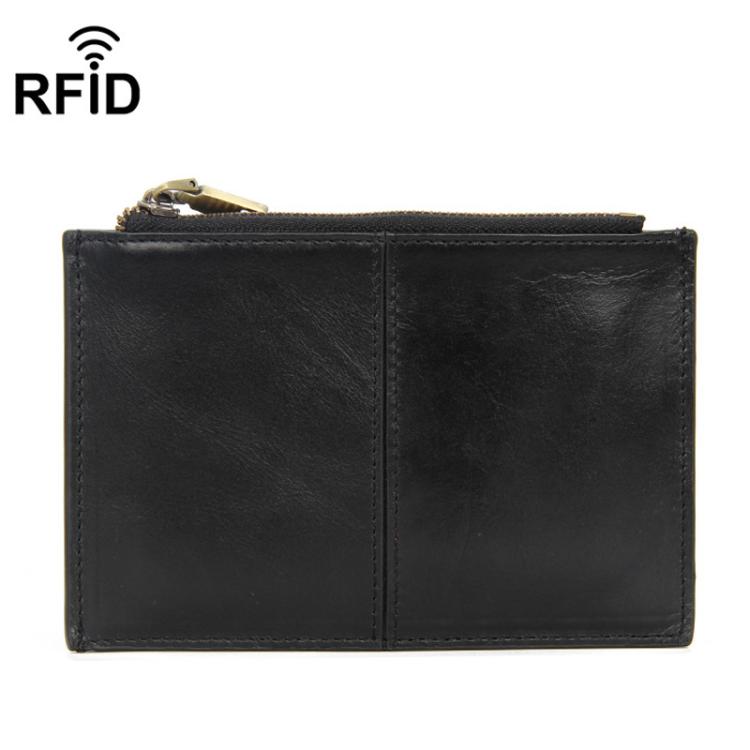 Leather RFID Anti-Scanning Zipper Wallet Ultra-Thin Foldable Anti-Magnetic Card Clip