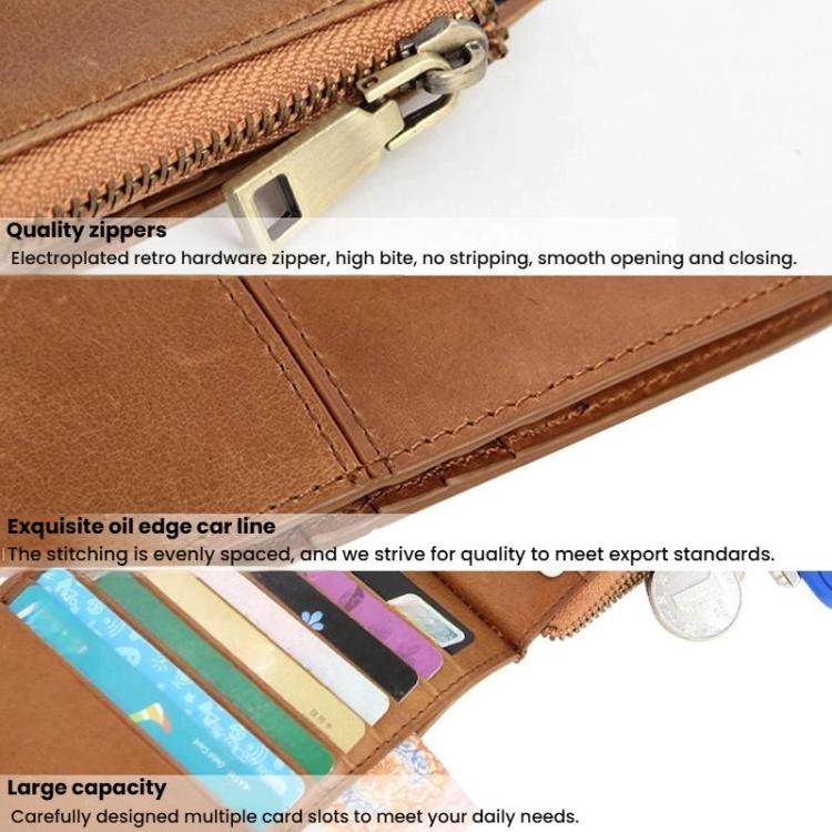Leather RFID Anti-Scanning Zipper Wallet Ultra-Thin Foldable Anti-Magnetic Card Clip