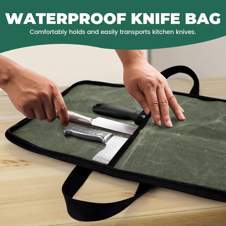 Camping Knife Organizer Convenient Handheld Kitchenware Bag, 4 Slots (Army Green)