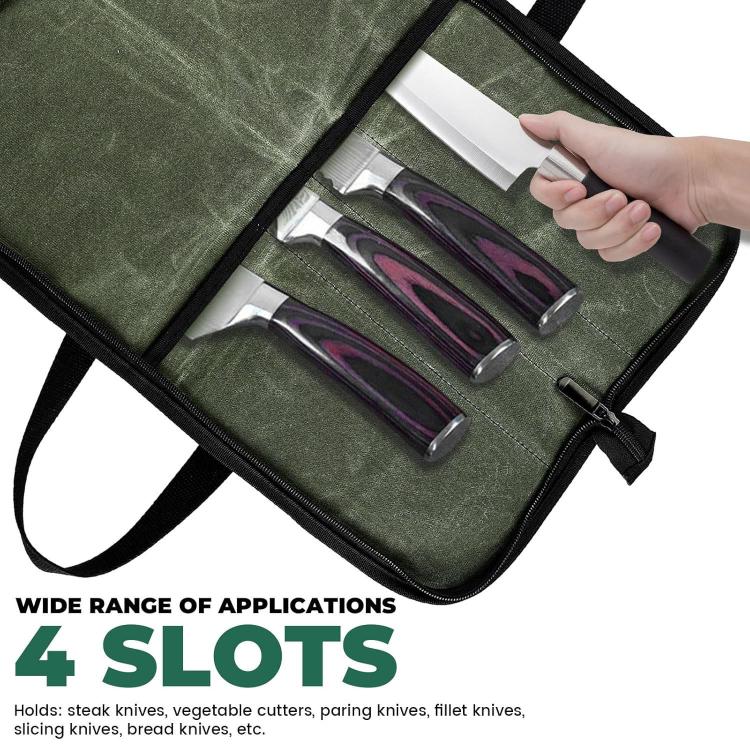 Camping Knife Organizer Convenient Handheld Kitchenware Bag, 4 Slots (Army Green)