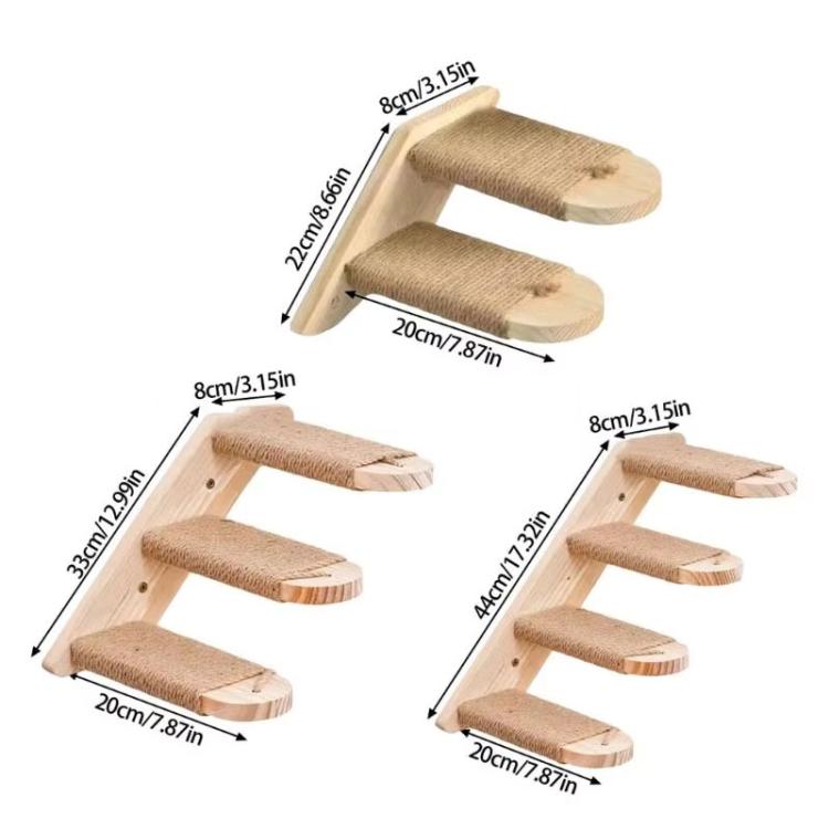 Wall Mounted Cat Climbing Frame Wooden Sisal Cat Jumping Platform Multi-Level Climbing Stairs, 2 Layers, 3 Layers, 4 Layers