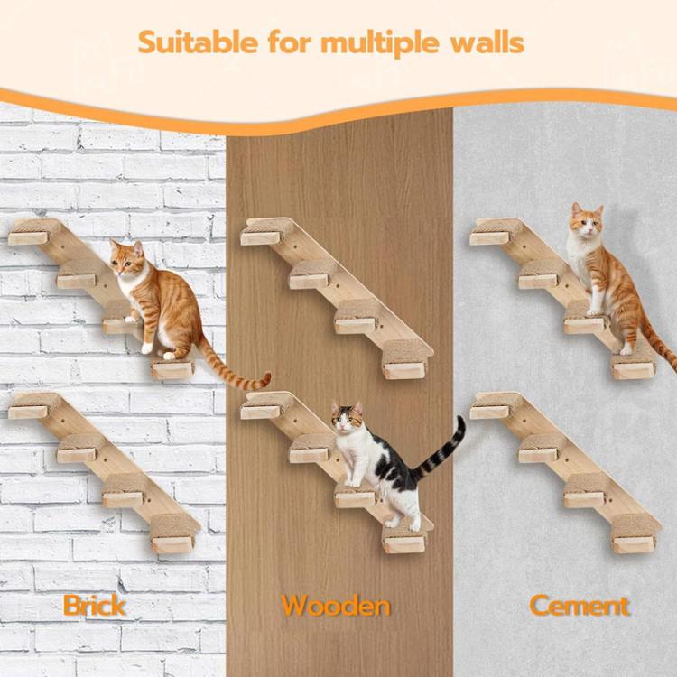 Wall Mounted Cat Climbing Frame Wooden Sisal Cat Jumping Platform Multi-Level Climbing Stairs, 2 Layers, 3 Layers, 4 Layers