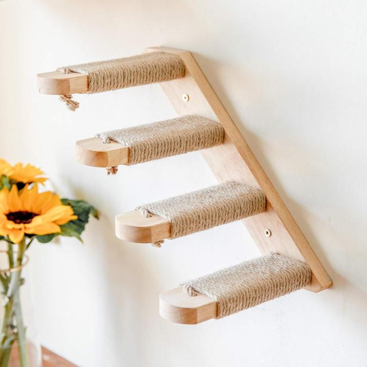 Wall Mounted Cat Climbing Frame Wooden Sisal Cat Jumping Platform Multi-Level Climbing Stairs, 2 Layers, 3 Layers, 4 Layers