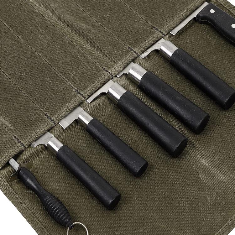 Wet Wax Canvas Knife Organizer Picnic Portable Storage Bag, 7 Slots (Army Green), 7 Slots (Khaki)