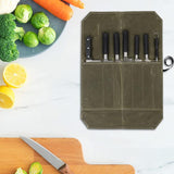 Wet Wax Canvas Knife Organizer Picnic Portable Storage Bag, 7 Slots (Army Green), 7 Slots (Khaki)