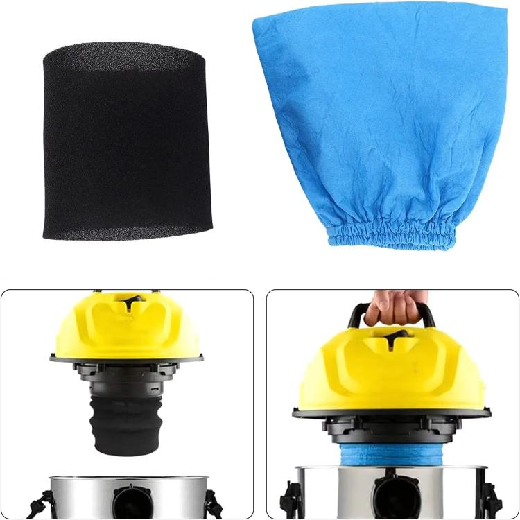 For Karcher MV1 / WD1 / NT20 Vacuum Cleaner, 2pcs Textile Filter Bag, 2pcs Foam Filter, Textile Bag + Foam Filter Set