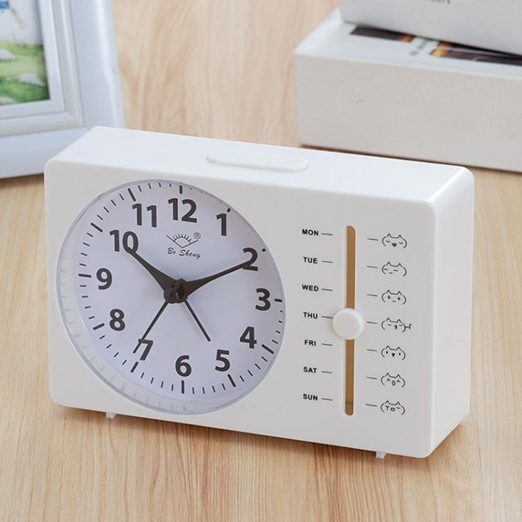 Bo Sheng GH222 Weekly Alarm Clock Square Quartz Desk Clock Scanning Silent Pointer Clock