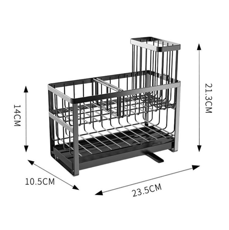 2-Tier Sponge Drying Rack Kitchen Sink Countertop Organizer Holder for Scrubbers, Long Brushes & Dishcloths