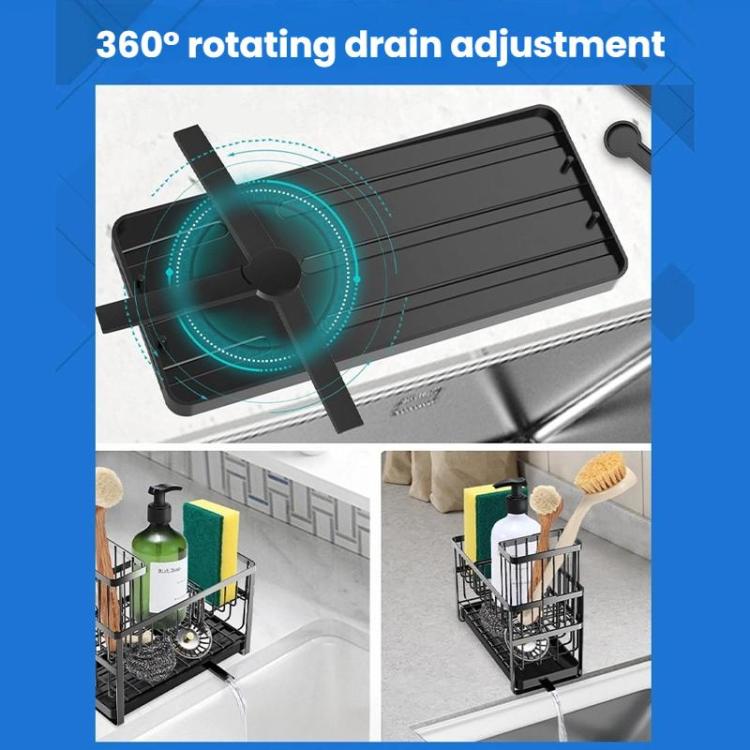 2-Tier Sponge Drying Rack Kitchen Sink Countertop Organizer Holder for Scrubbers, Long Brushes & Dishcloths