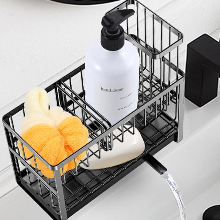 2-Tier Sponge Drying Rack Kitchen Sink Countertop Organizer Holder for Scrubbers, Long Brushes & Dishcloths