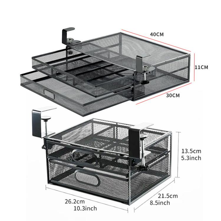 Under Desk 2-Layer Drawer Storage Basket Office Desk Cosmetics Stationery Storage Rack, Small 031, Large 032