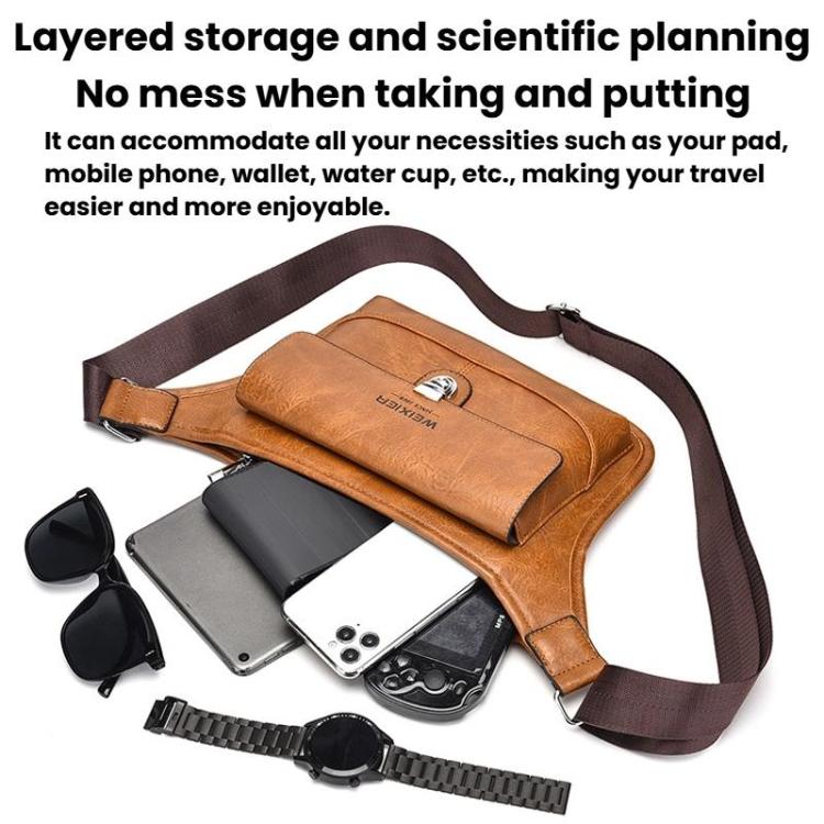 WEIXIER D826 Large-Capacity Men Crossbody Bag PU Leather Vintage Waterproof Shoulder Bag