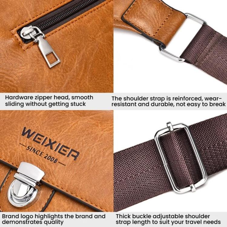 WEIXIER D826 Large-Capacity Men Crossbody Bag PU Leather Vintage Waterproof Shoulder Bag