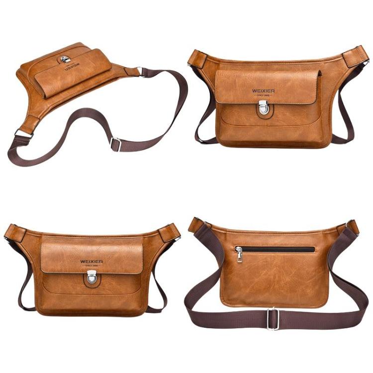 WEIXIER D826 Large-Capacity Men Crossbody Bag PU Leather Vintage Waterproof Shoulder Bag