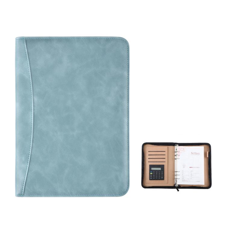 A5 PU Leather Zipper Organizer & Refillable Notebook with 8-Digit Calculator, Multi-Card Slots & Receipt Compartment, Black, Brown, Lake Blue