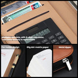 A5 PU Leather Zipper Organizer & Refillable Notebook with 8-Digit Calculator, Multi-Card Slots & Receipt Compartment, Black, Brown, Lake Blue
