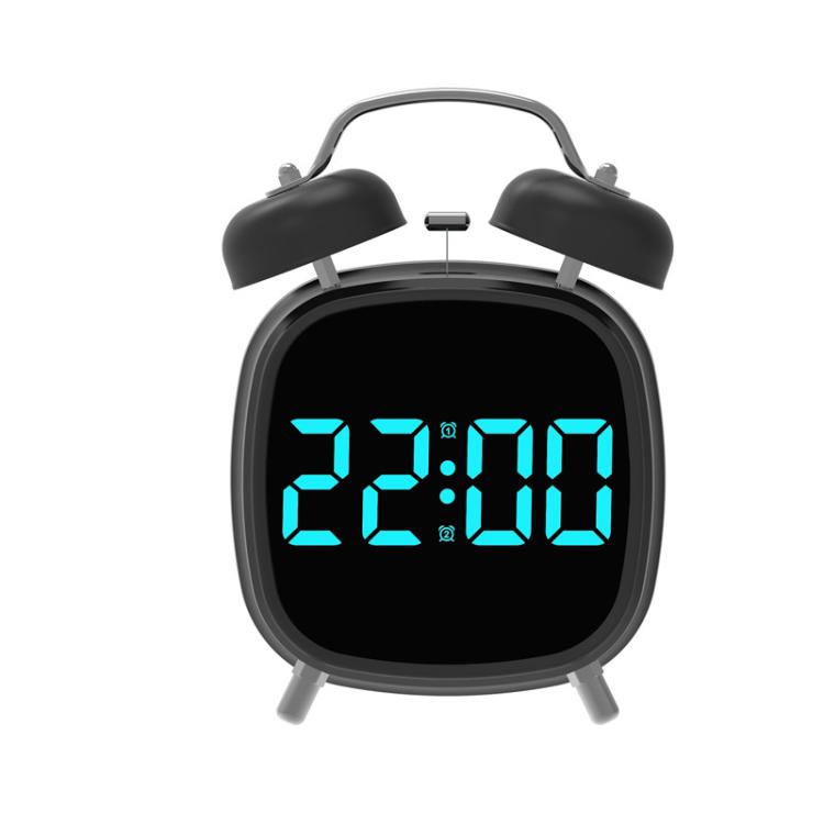 Loud Metal Powerful Ringing Clock LED Multifunction Clock, Black Shell White Light, Black Shell Green Light, Black Shell Blue Light, Black Shell Red Light, White Shell White Light, White Shell Green Light, White Shell Blue Light, White Shell Red Light