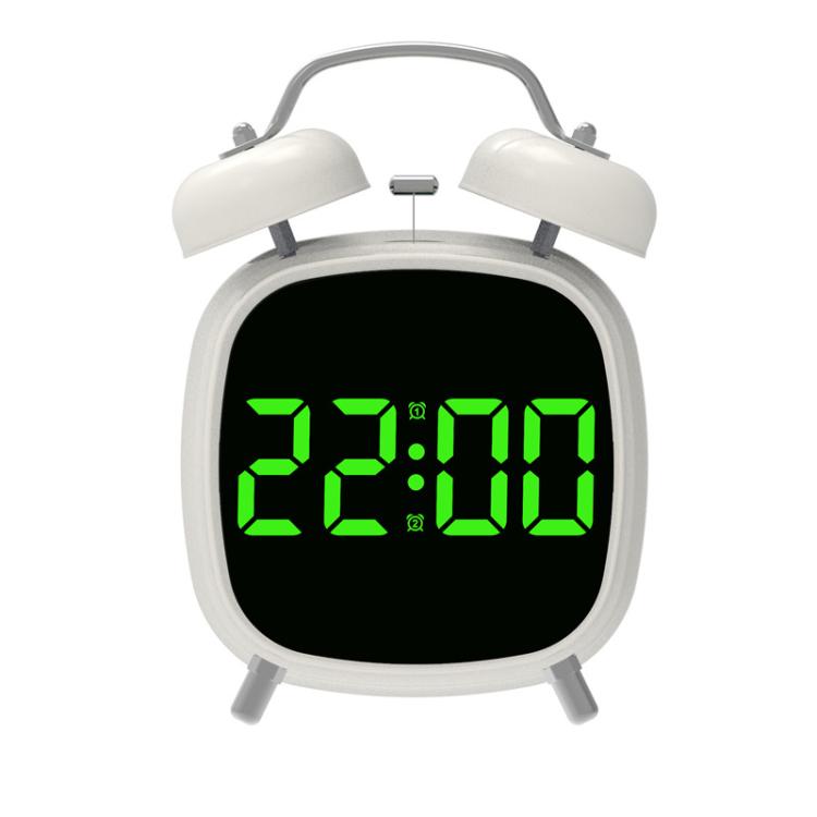 Loud Metal Powerful Ringing Clock LED Multifunction Clock, Black Shell White Light, Black Shell Green Light, Black Shell Blue Light, Black Shell Red Light, White Shell White Light, White Shell Green Light, White Shell Blue Light, White Shell Red Light