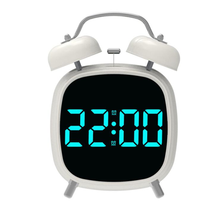 Loud Metal Powerful Ringing Clock LED Multifunction Clock, Black Shell White Light, Black Shell Green Light, Black Shell Blue Light, Black Shell Red Light, White Shell White Light, White Shell Green Light, White Shell Blue Light, White Shell Red Light