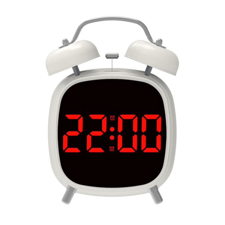Loud Metal Powerful Ringing Clock LED Multifunction Clock, Black Shell White Light, Black Shell Green Light, Black Shell Blue Light, Black Shell Red Light, White Shell White Light, White Shell Green Light, White Shell Blue Light, White Shell Red Light