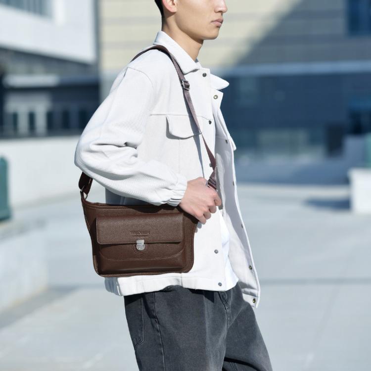 WEIXIER D827 Men PU Leather Crossbody Bag Waterproof Lychee-Grain Shoulder Bag