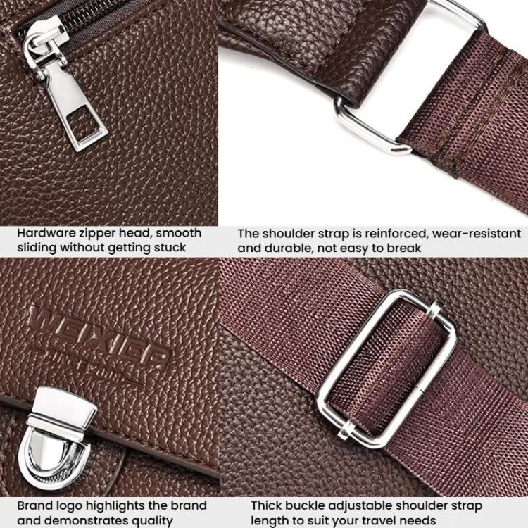 WEIXIER D827 Men PU Leather Crossbody Bag Waterproof Lychee-Grain Shoulder Bag