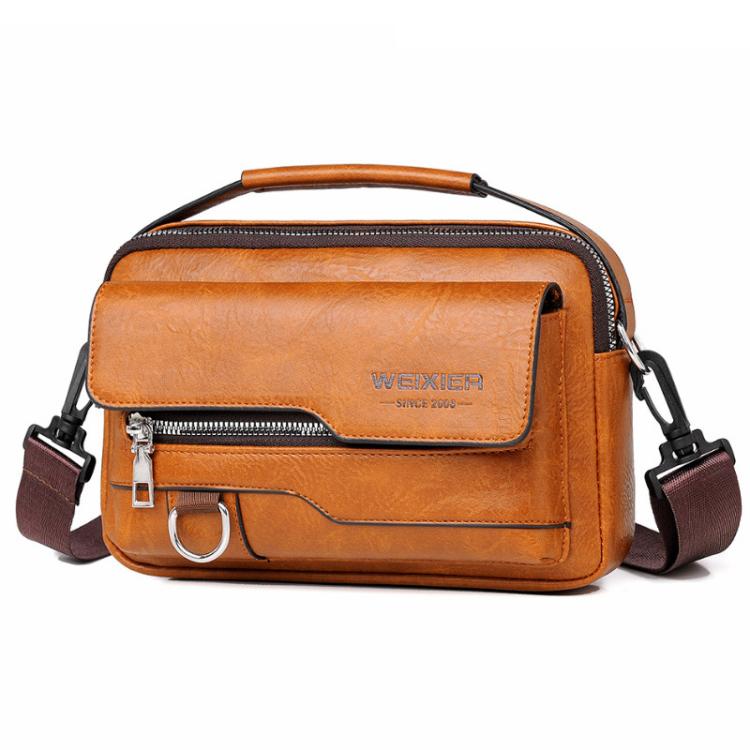 WEIXIER D823 Men PU Waterproof Flip-Top Crossbody Bag Commuting Shoulder Bag