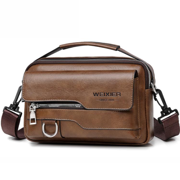 WEIXIER D823 Men PU Waterproof Flip-Top Crossbody Bag Commuting Shoulder Bag