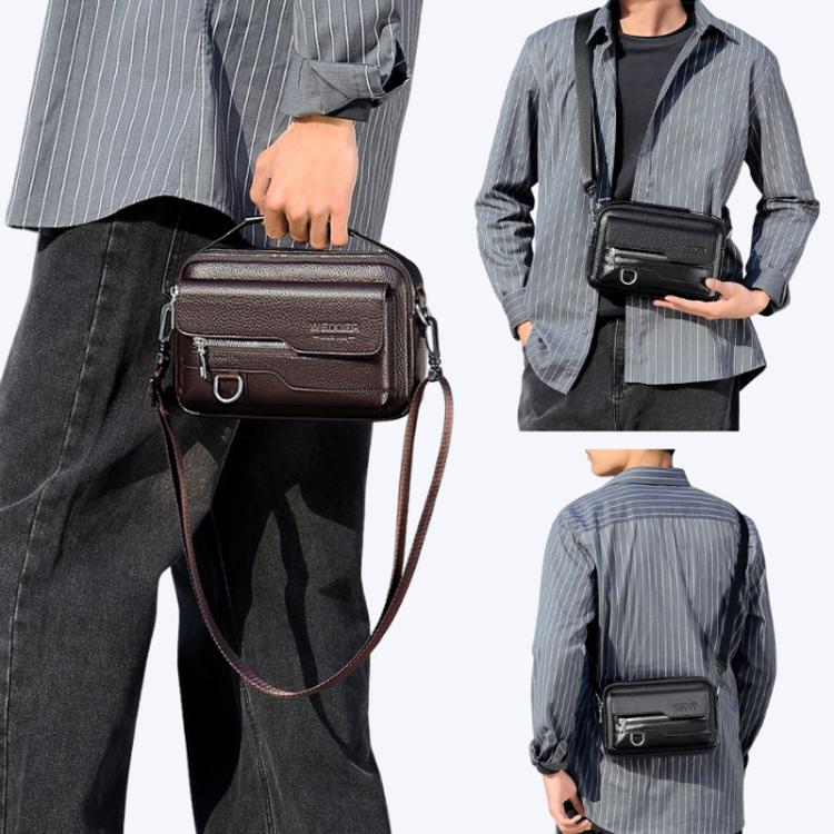 WEIXIER D823 Men PU Waterproof Flip-Top Crossbody Bag Commuting Shoulder Bag