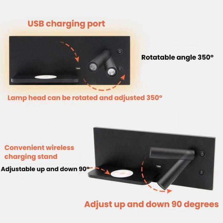 Simple Bedroom Bedside LED Wall Lamp Hotel Room USB Reading Light, Right