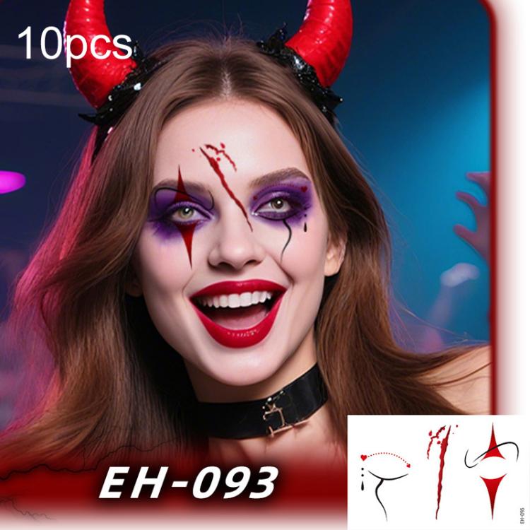 10pcs Halloween Temporary Tattoo Stickers Waterproof Facial Scar Makeup Stickers, EH-093, EH-095, EH-096, EH-101, EH-103, EH-104, EH-105, EH-106, EH-107, EH-110, EH-112, EH-126, EH-127, EH-128, EH-131, EH-132