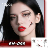 10pcs Halloween Temporary Tattoo Stickers Waterproof Facial Scar Makeup Stickers, EH-093, EH-095, EH-096, EH-101, EH-103, EH-104, EH-105, EH-106, EH-107, EH-110, EH-112, EH-126, EH-127, EH-128, EH-131, EH-132